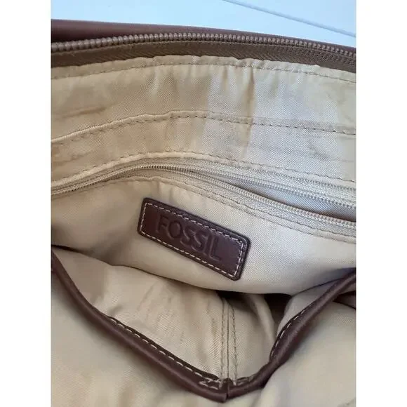 Fossil Striped Canvas Handbag Leather Trim Handles Shoulder Strap 9x7”​ - Picture 9 of 12